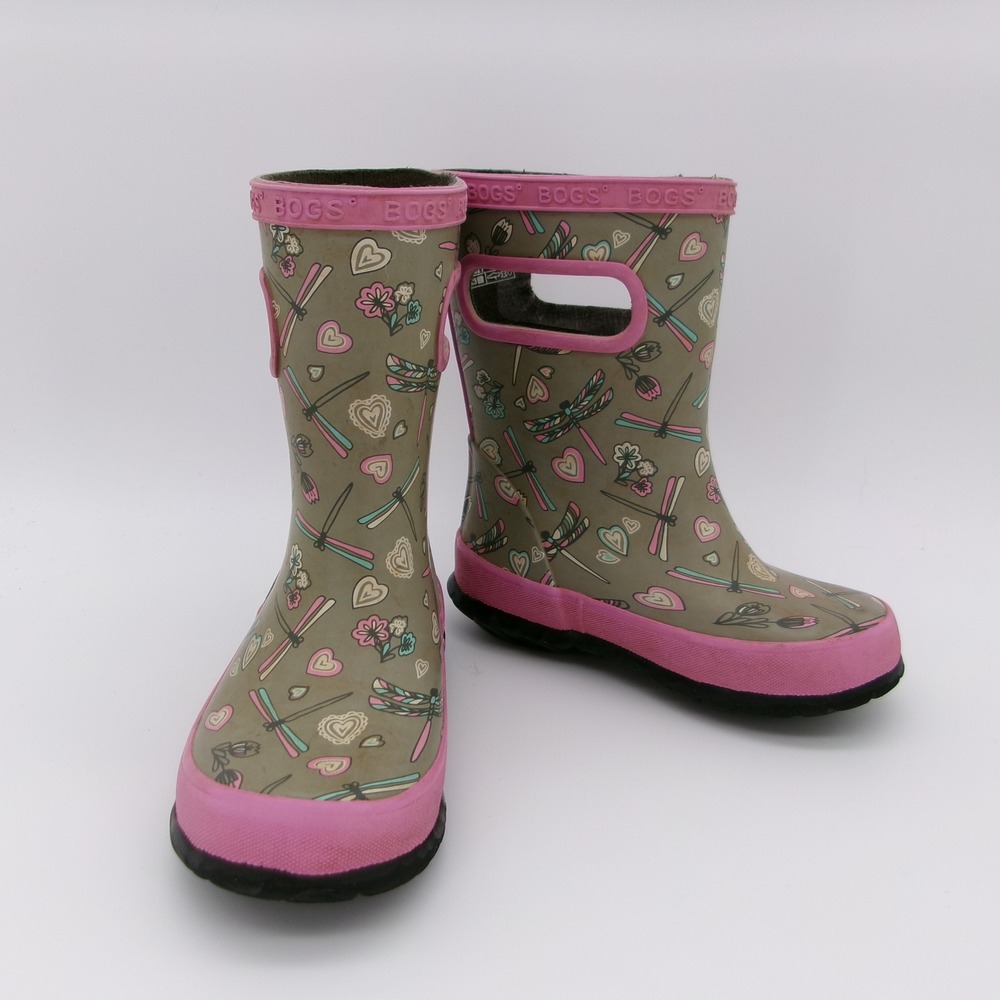 Bogs Skipper Dragonfly Rain Boots Pink Taupe Waterproof Infant 8 7528K-066